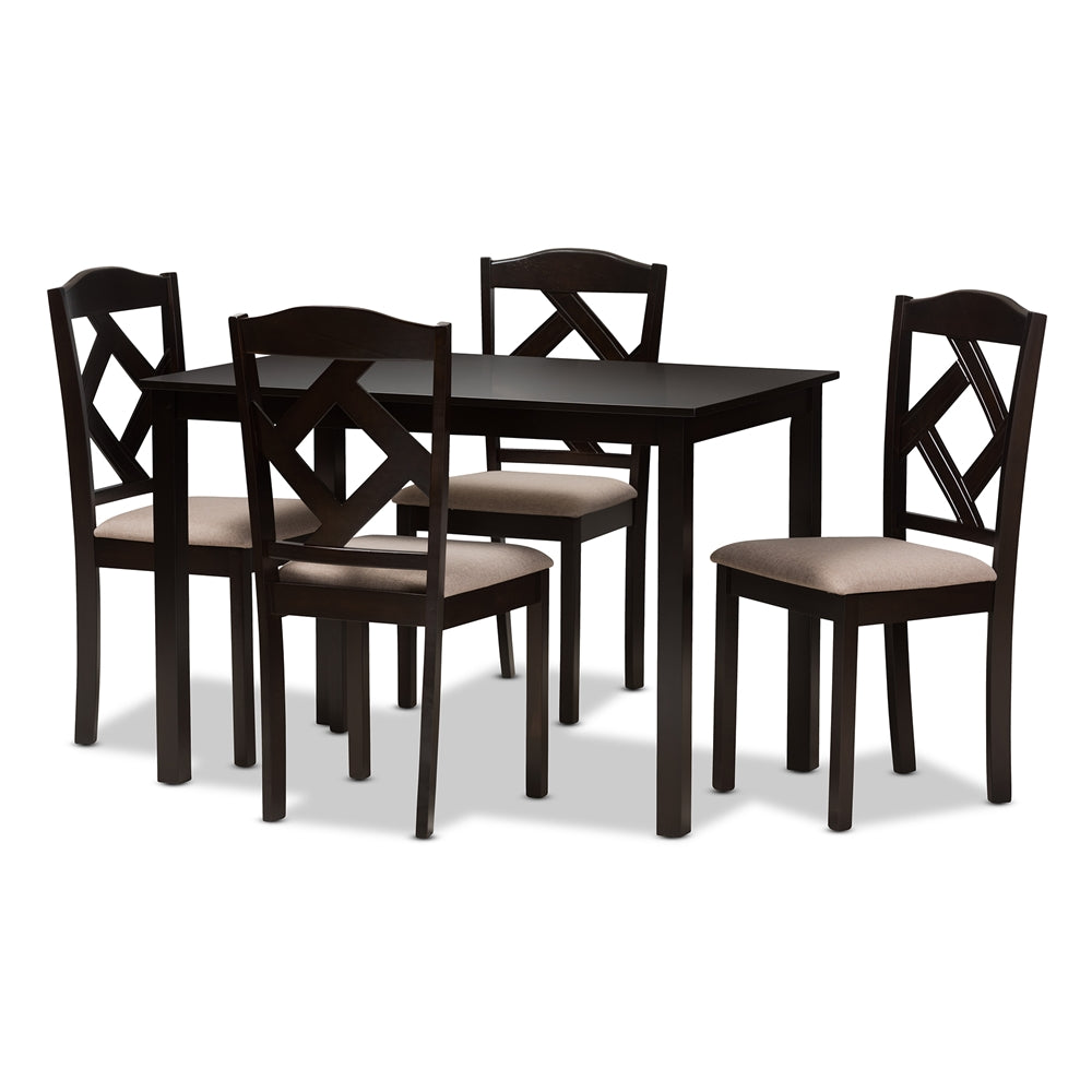 Ruth Modern and Contemporary Beige Fabric Upholstered 5-Piece Dining Set