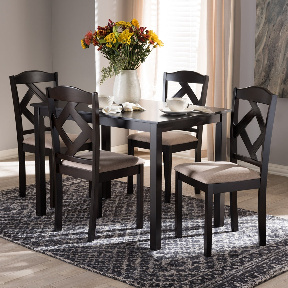 Ruth Modern and Contemporary Beige Fabric Upholstered 5-Piece Dining Set