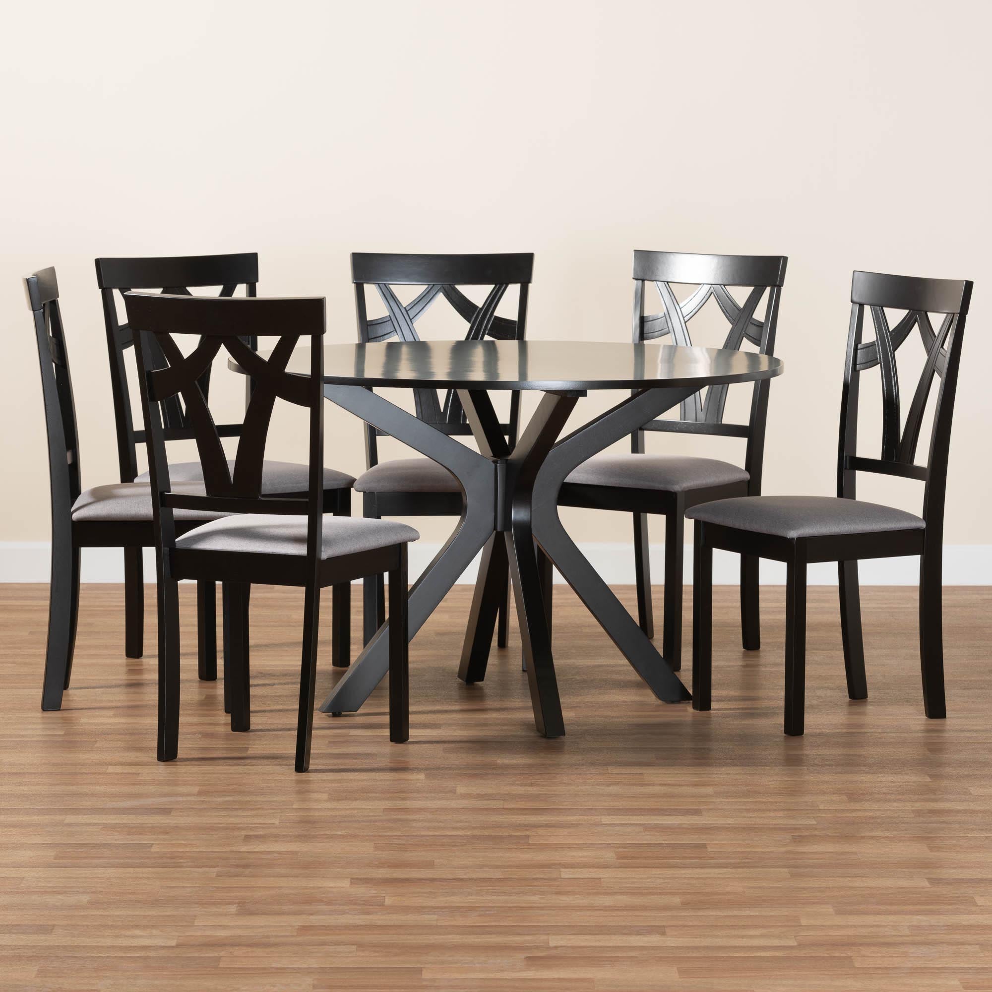 Luise Modern Grey Fabric and Dark Brown Finished Wood 7-Piece Dining Set