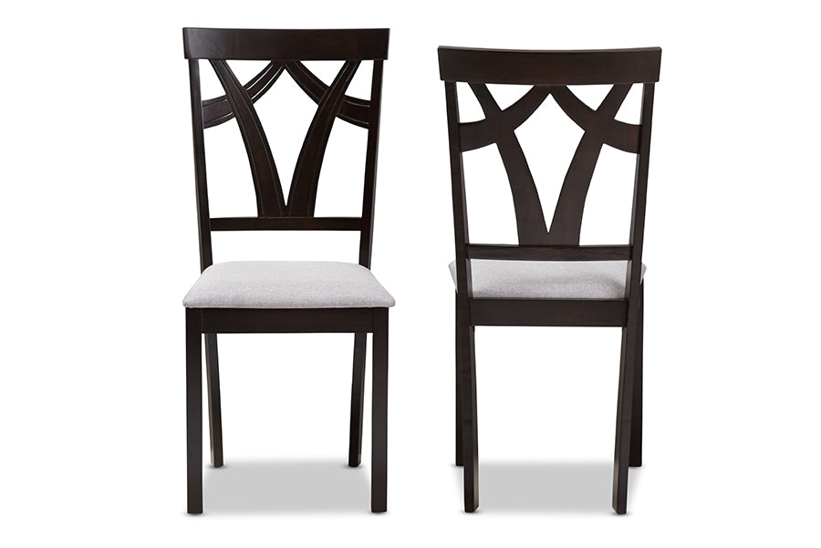 Sylvia Modern and Contemporary Grey Fabric Upholstered and Dark Brown Finished Dining Chair (Set of 2)