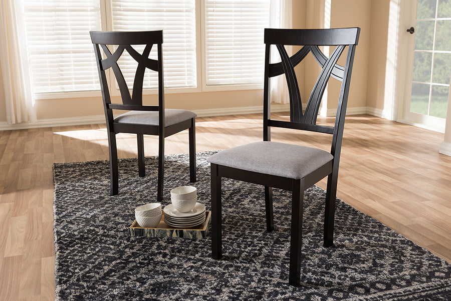 Sylvia Modern and Contemporary Grey Fabric Upholstered and Dark Brown Finished Dining Chair (Set of 2)