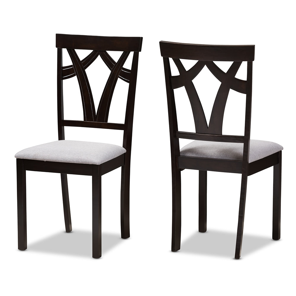 Sylvia Modern and Contemporary Grey Fabric Upholstered and Dark Brown Finished 5-Piece Dining Set