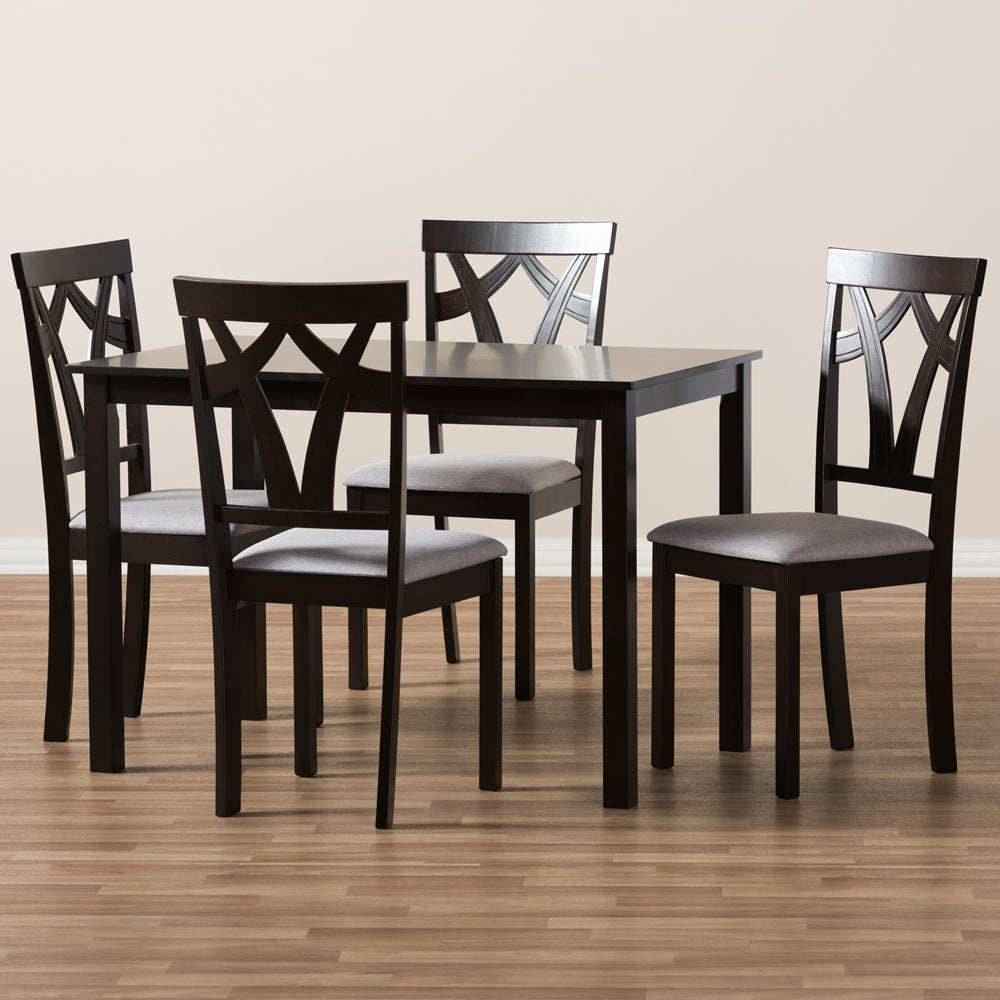 Sylvia Modern and Contemporary Grey Fabric Upholstered and Dark Brown Finished 5-Piece Dining Set