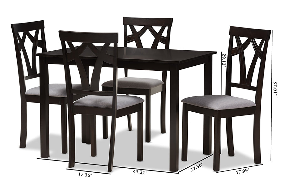 Sylvia Modern and Contemporary Grey Fabric Upholstered and Dark Brown Finished 5-Piece Dining Set