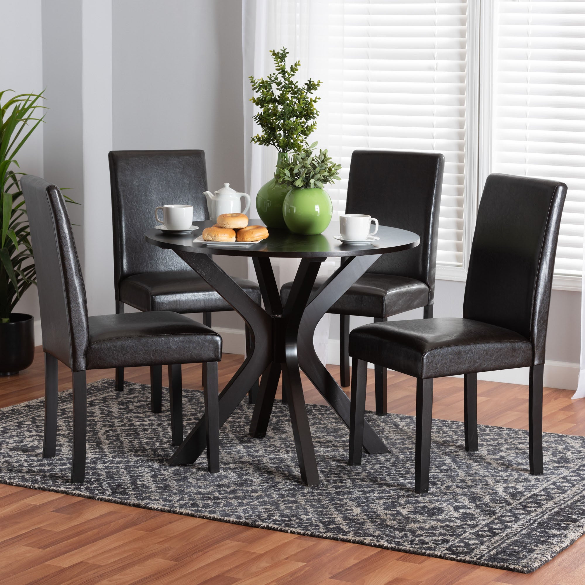 Asli Modern Espresso Brown Faux Leather and Wood 5-Piece Dining Set
