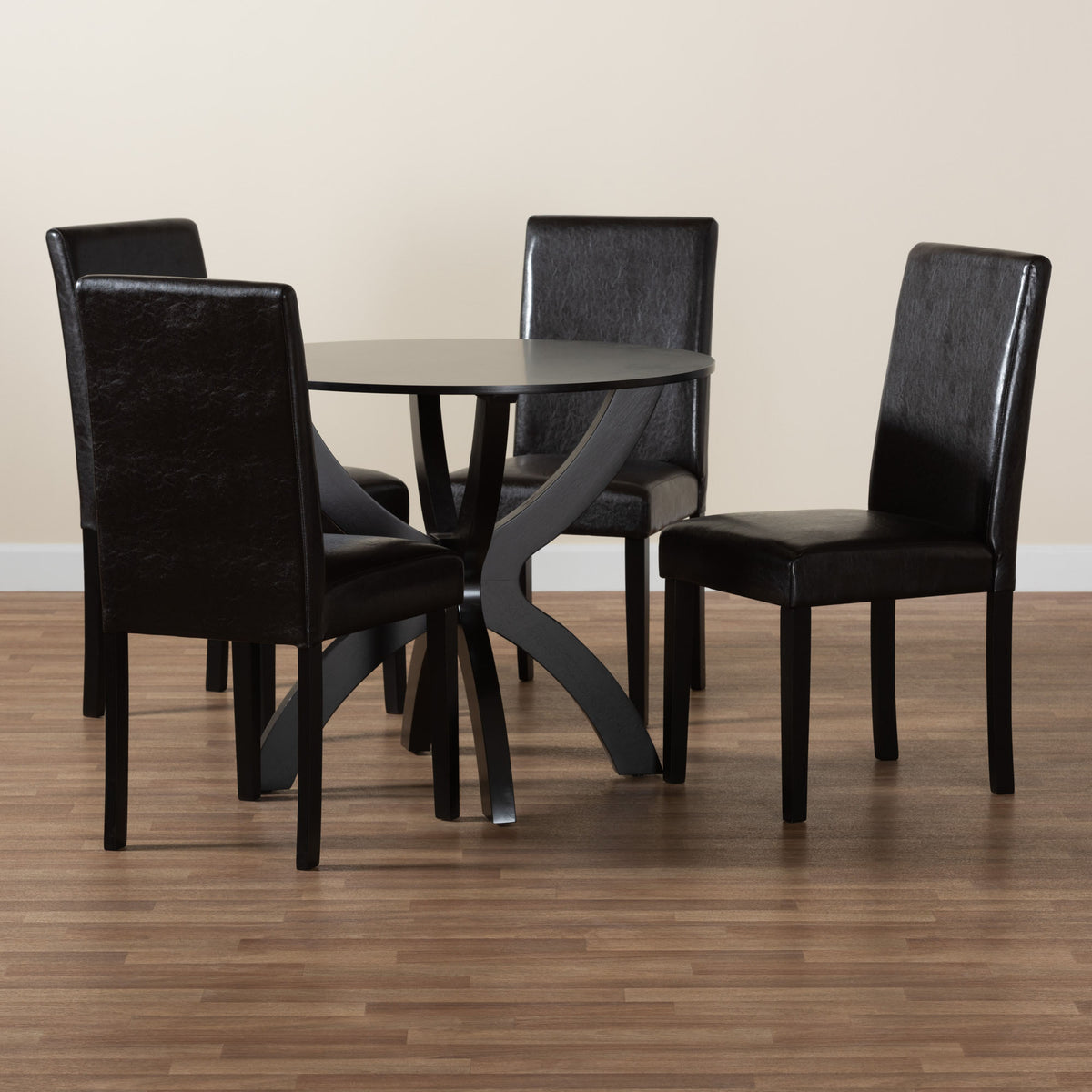 Trine Modern Espresso Brown Faux Leather and Wood 5-Piece Dining Set