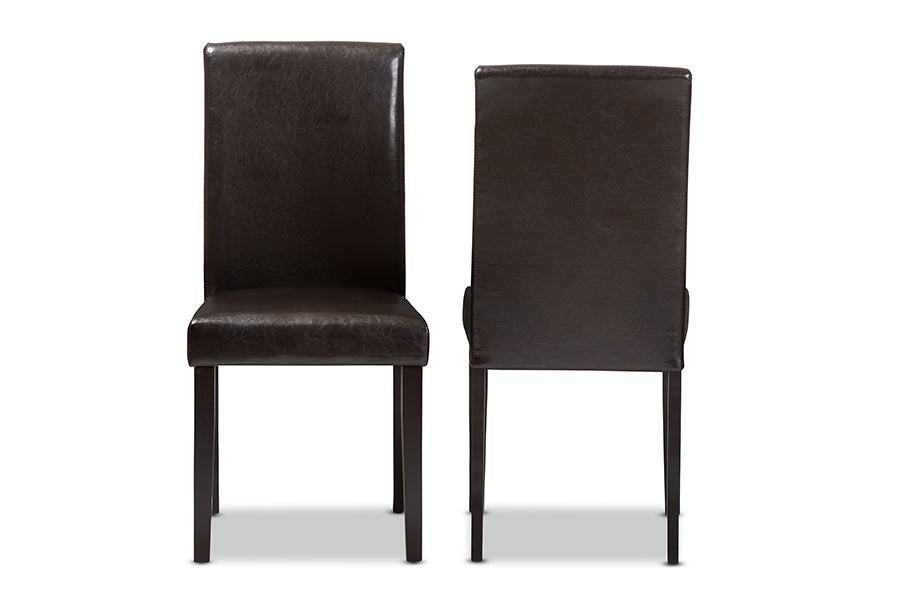 Mia Modern and Contemporary Dark Brown Faux Leather Upholstered Dining Chair (Set of 2)