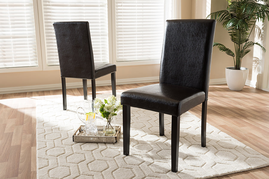 Mia Modern and Contemporary Dark Brown Faux Leather Upholstered Dining Chair (Set of 2)