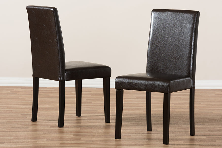 Mia Modern and Contemporary Dark Brown Faux Leather Upholstered Dining Chair (Set of 2)