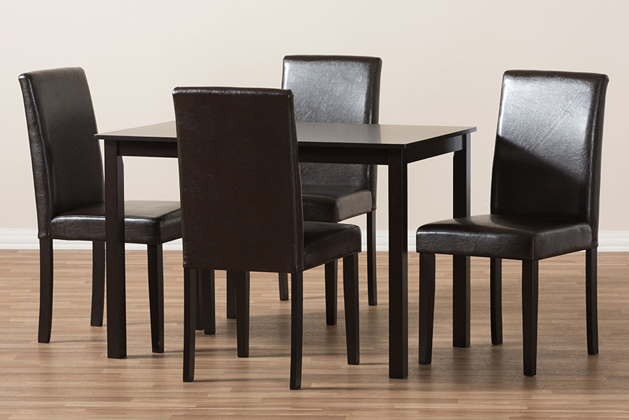 Mia Modern and Contemporary Dark Brown Faux Leather Upholstered 5-Piece Dining Set