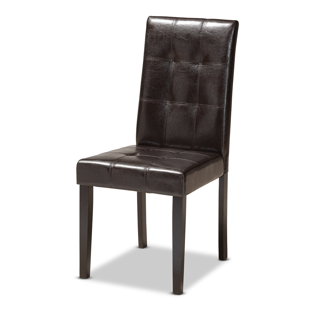 Marie Modern and Contemporary Dark Brown Faux Leather Upholstered and Dark brown Finished Wood 5-Piece Dining Set