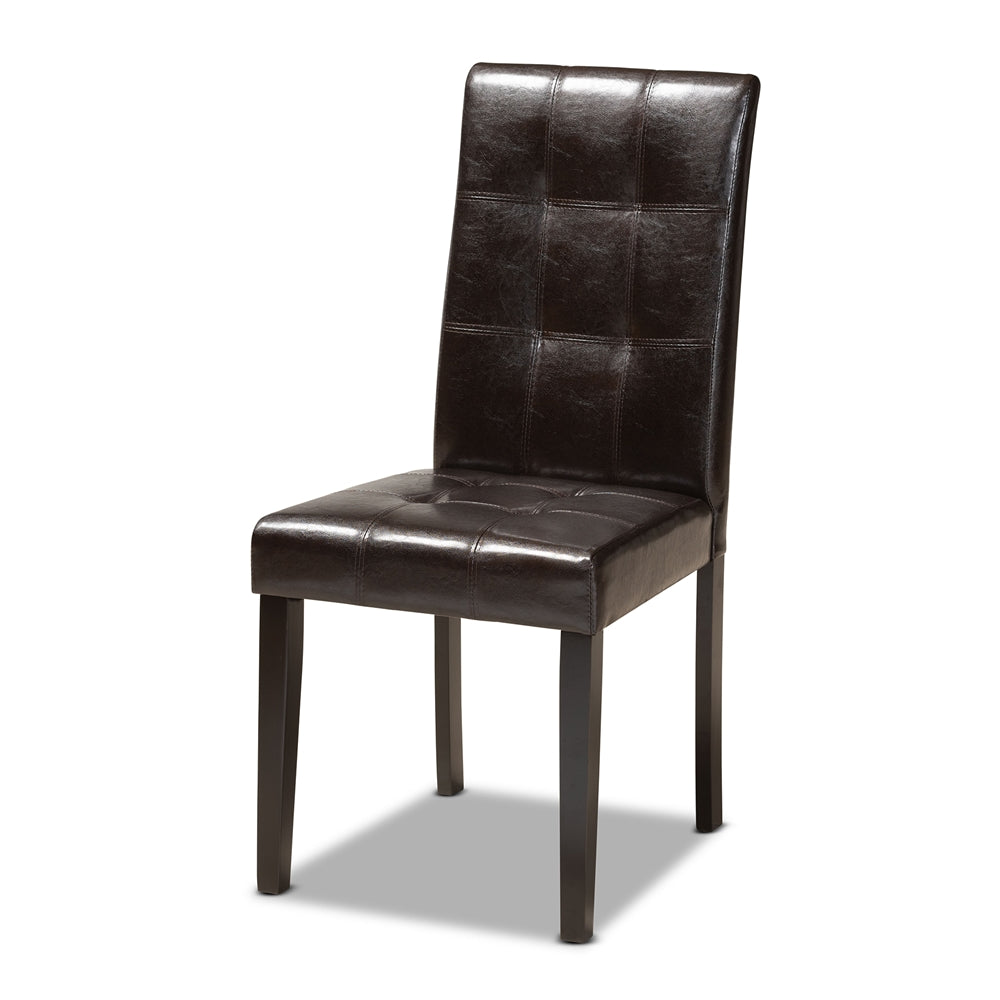 Vida Modern and Contemporary Dark Brown Faux Leather Upholstered and Dark Brown Finished Wood 5-Piece Dining Set