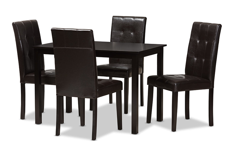 Avery Modern and Contemporary Dark Brown Faux Leather Upholstered 5-Piece Dining Set