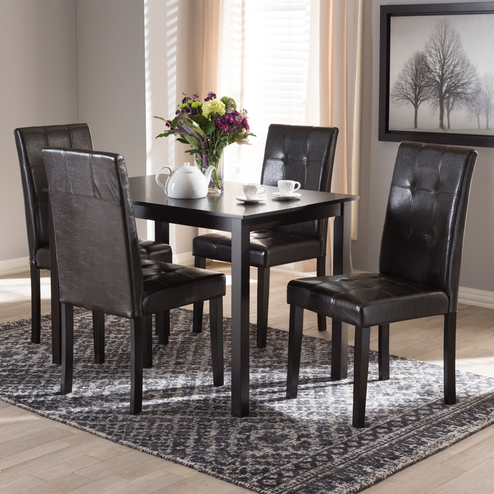 Avery Modern and Contemporary Dark Brown Faux Leather Upholstered 5-Piece Dining Set