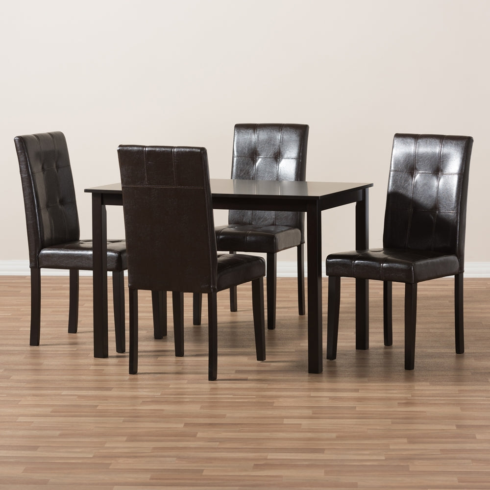 Avery Modern and Contemporary Dark Brown Faux Leather Upholstered 5-Piece Dining Set