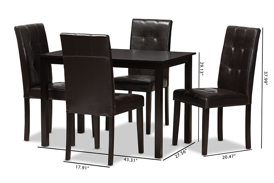 Avery Modern and Contemporary Dark Brown Faux Leather Upholstered 5-Piece Dining Set