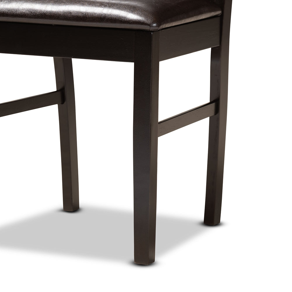 Irma Modern and Contemporary Dark Brown Faux Leather Upholstered and Dark Brown Finished Wood 5-Piece Dining Set