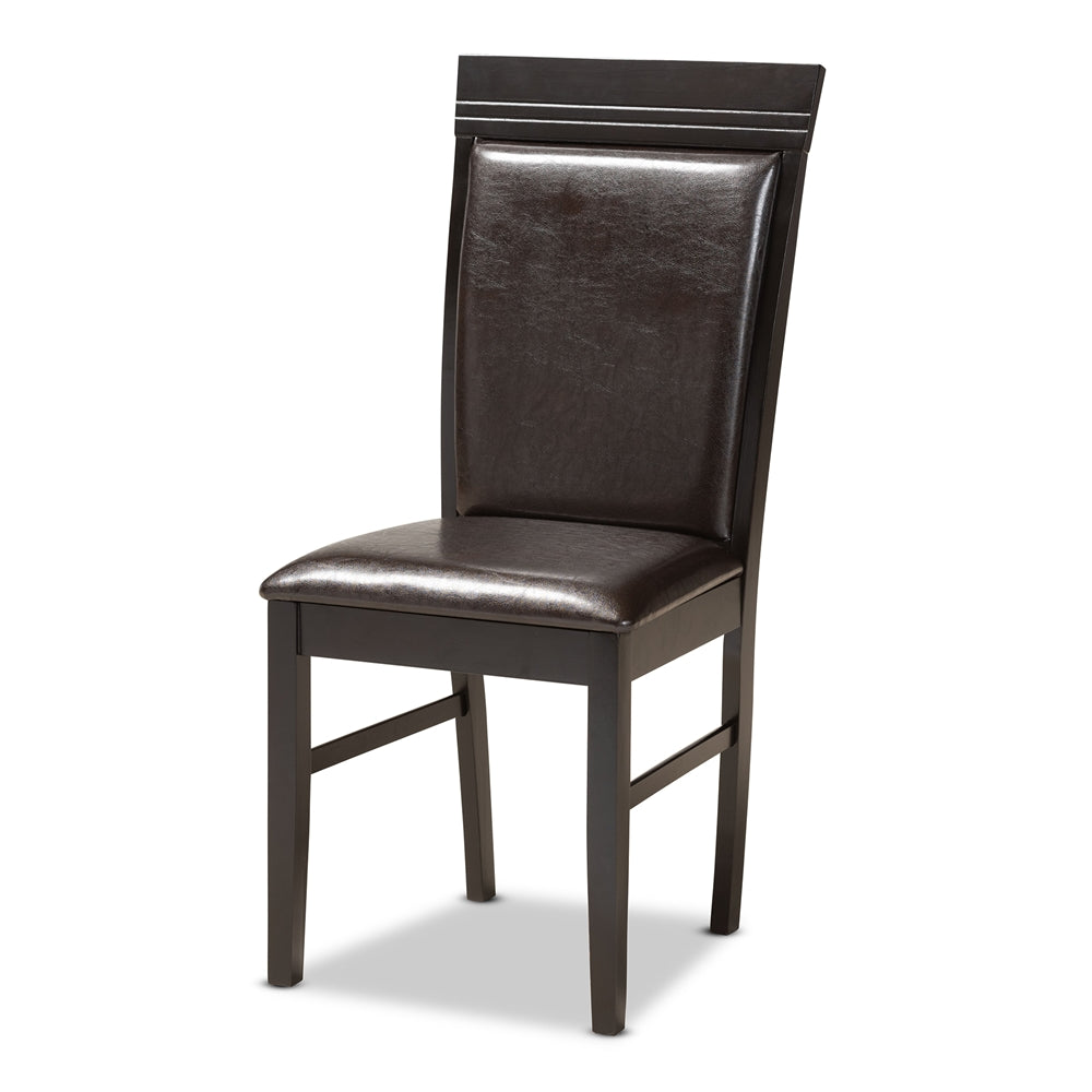 Ancel Modern and Contemporary Dark Brown Faux Leather Upholstered and Dark Brown Finished Wood 5-Piece Dining Set
