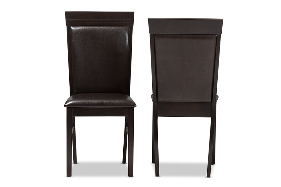 Thea Modern and Contemporary Dark Brown Faux Leather Upholstered Dining Chair (Set of 2)