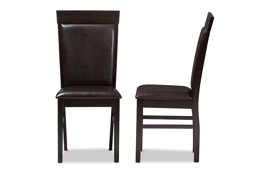Thea Modern and Contemporary Dark Brown Faux Leather Upholstered Dining Chair (Set of 2)