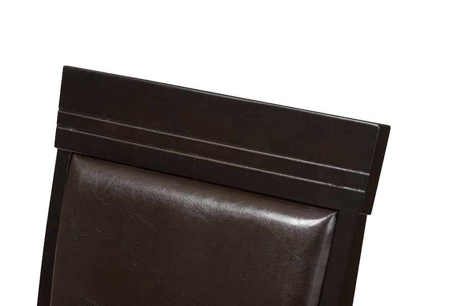 Thea Modern and Contemporary Dark Brown Faux Leather Upholstered Dining Chair (Set of 2)
