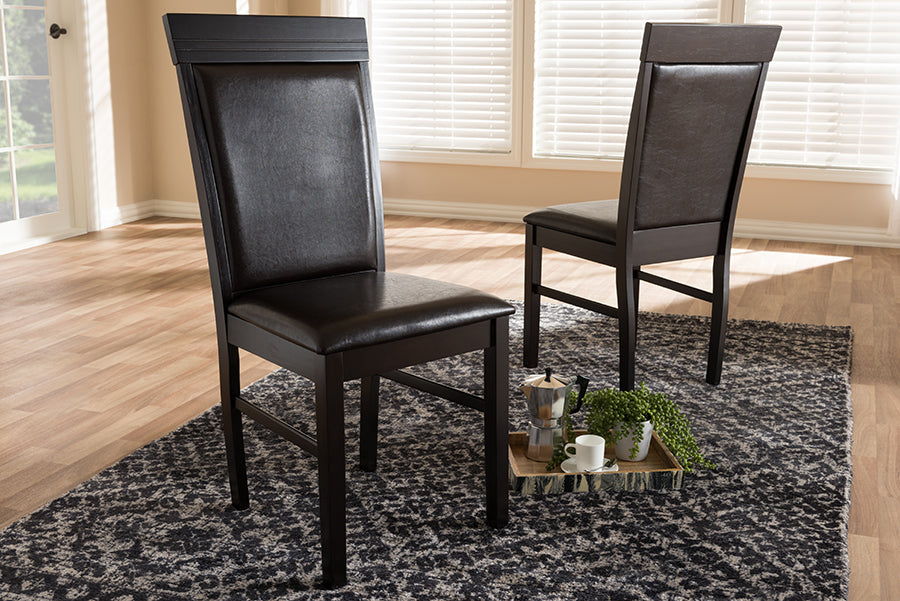 Thea Modern and Contemporary Dark Brown Faux Leather Upholstered Dining Chair (Set of 2)