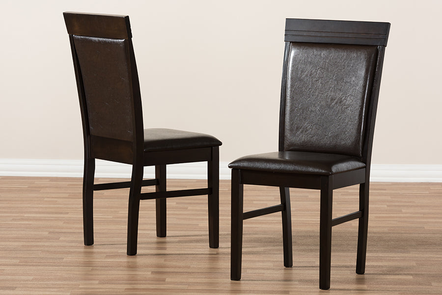 Thea Modern and Contemporary Dark Brown Faux Leather Upholstered Dining Chair (Set of 2)