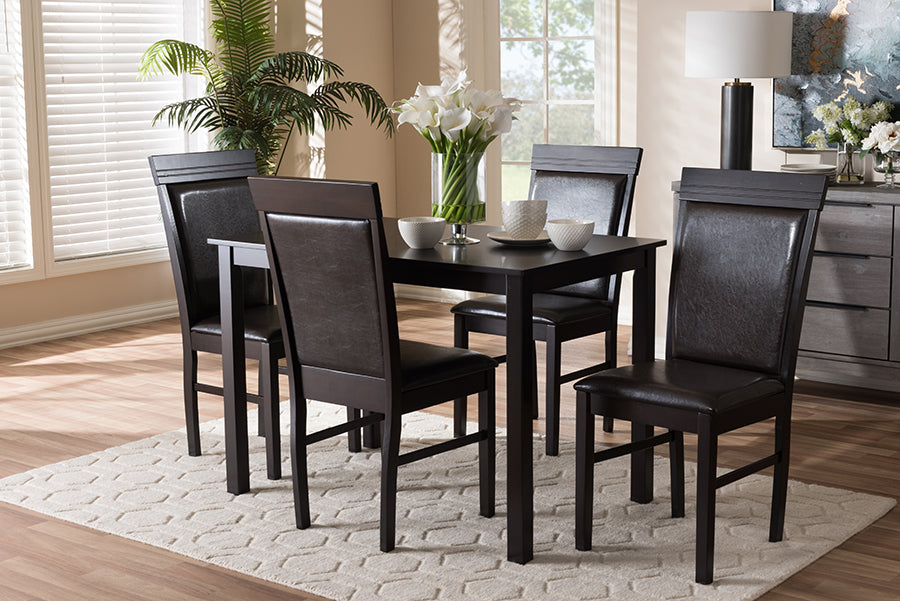 Thea Modern and Contemporary Dark Brown Faux Leather Upholstered 5-Piece Dining Set