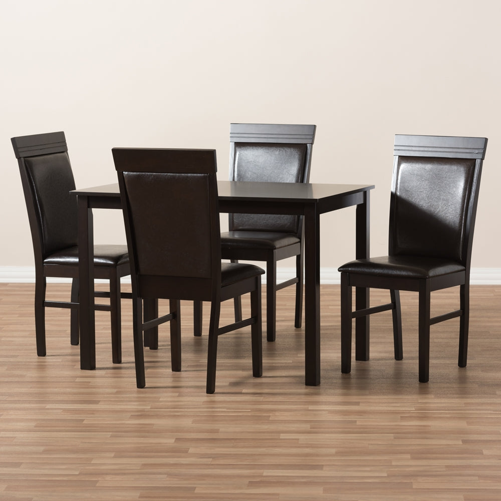 Thea Modern and Contemporary Dark Brown Faux Leather Upholstered 5-Piece Dining Set