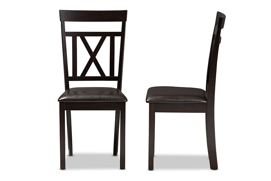 Rosie Modern and Contemporary Dark Brown Faux Leather Upholstered Dining Chair (Set of 2)