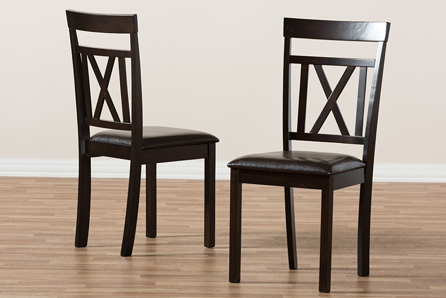 Rosie Modern and Contemporary Dark Brown Faux Leather Upholstered Dining Chair (Set of 2)
