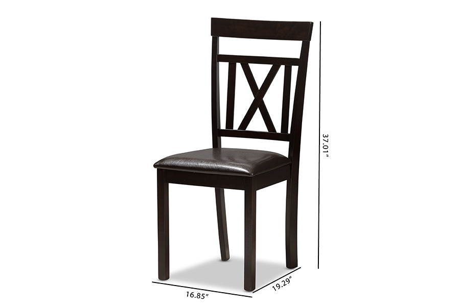Rosie Modern and Contemporary Dark Brown Faux Leather Upholstered Dining Chair (Set of 2)