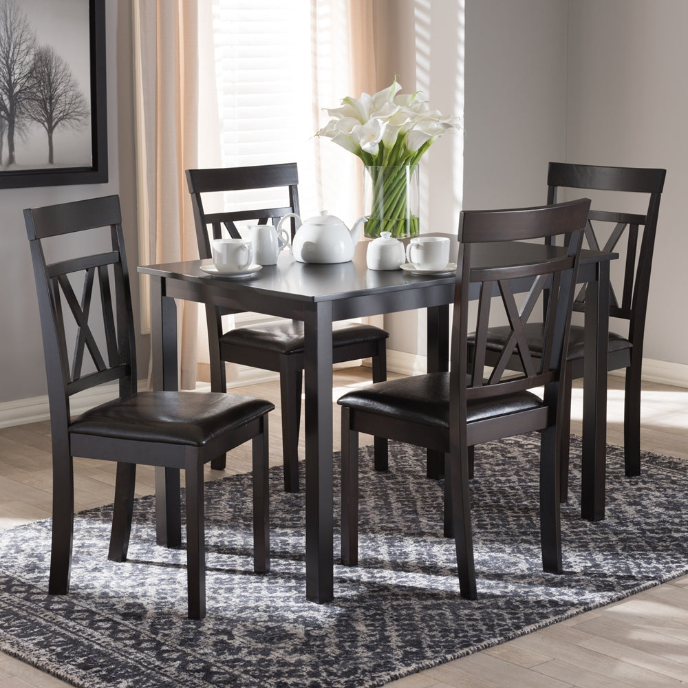 Rosie Modern and Contemporary Dark Brown Faux Leather Upholstered 5-Piece Dining Set