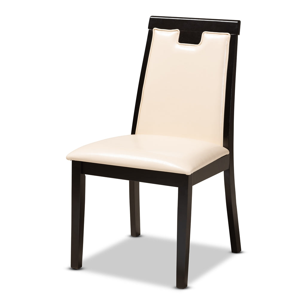 Ryan Modern and Contemporary Beige Faux Leather Upholstered and Dark Brown Finished Wood 5-Piece Dining Set