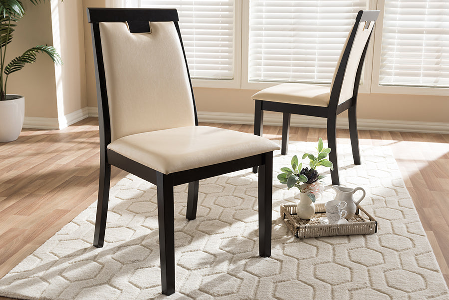 Evelyn Modern and Contemporary Beige Faux Leather Upholstered and Dark Brown Finished Dining Chair (Set of 2)