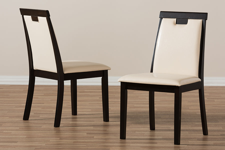 Evelyn Modern and Contemporary Beige Faux Leather Upholstered and Dark Brown Finished Dining Chair (Set of 2)