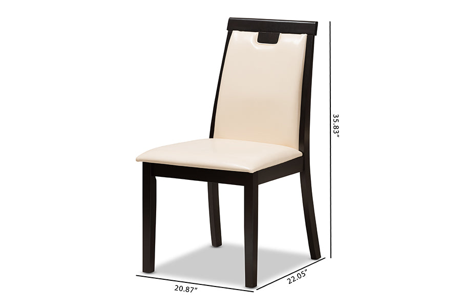 Evelyn Modern and Contemporary Beige Faux Leather Upholstered and Dark Brown Finished Dining Chair (Set of 2)