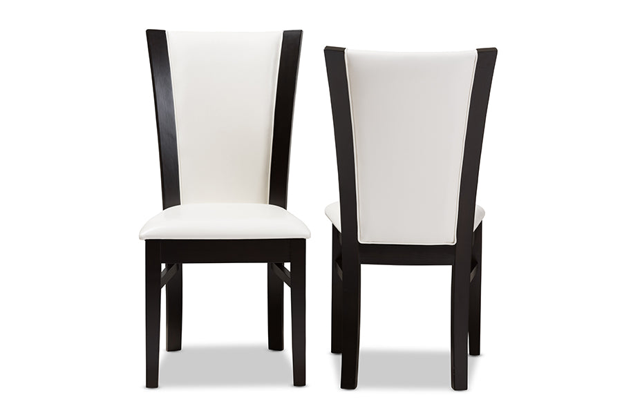 Adley Modern and Contemporary Dark Brown Finished White Faux Leather Dining Chair (Set of 2)