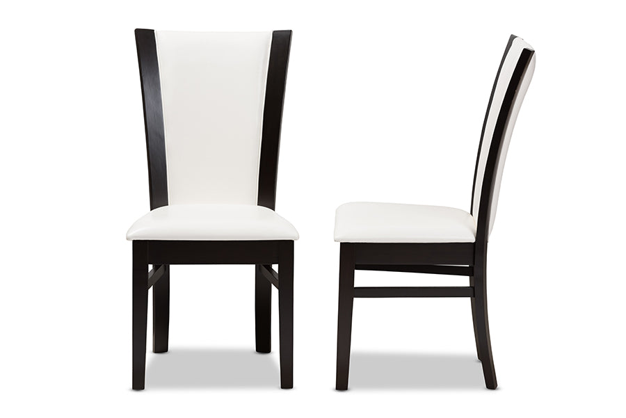 Adley Modern and Contemporary Dark Brown Finished White Faux Leather Dining Chair (Set of 2)