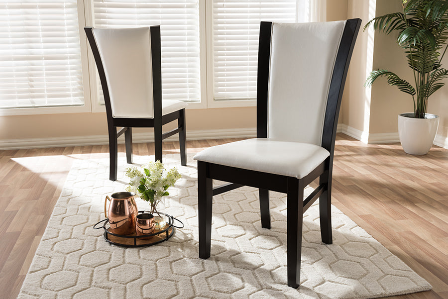 Adley Modern and Contemporary Dark Brown Finished White Faux Leather Dining Chair (Set of 2)