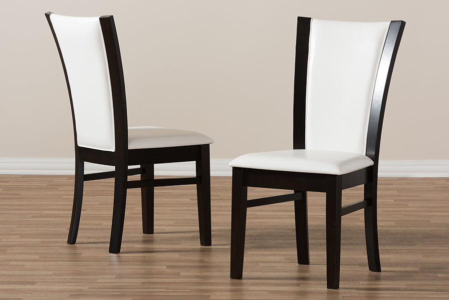 Adley Modern and Contemporary Dark Brown Finished White Faux Leather Dining Chair (Set of 2)
