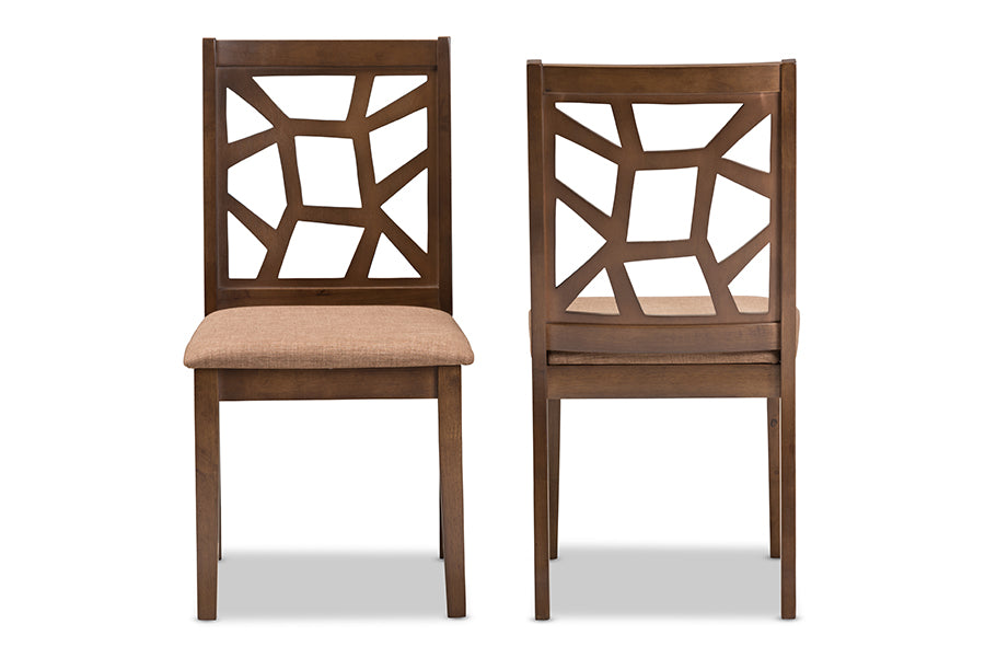 Abilene Mid-Century Light Brown Fabric Upholstered and Walnut Brown Finished Dining Chair (Set of 2)