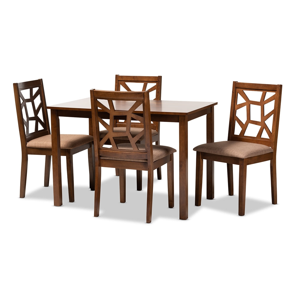 Abilene Mid-Century Walnut Finished and Fabric Upholstered 5-Piece Dining Set