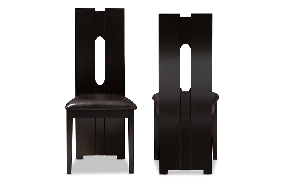 Alani Modern and Contemporary Dark Brown Faux Leather Upholstered Dining Chair (Set of 2)