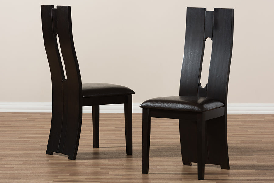 Alani Modern and Contemporary Dark Brown Faux Leather Upholstered Dining Chair (Set of 2)