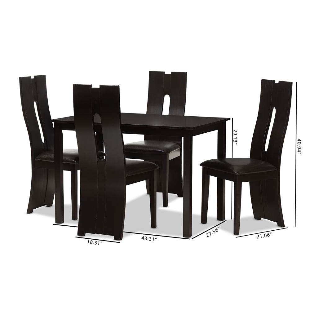 Alani Modern and Contemporary Dark Brown Faux Leather Upholstered 5-Piece Dining Set