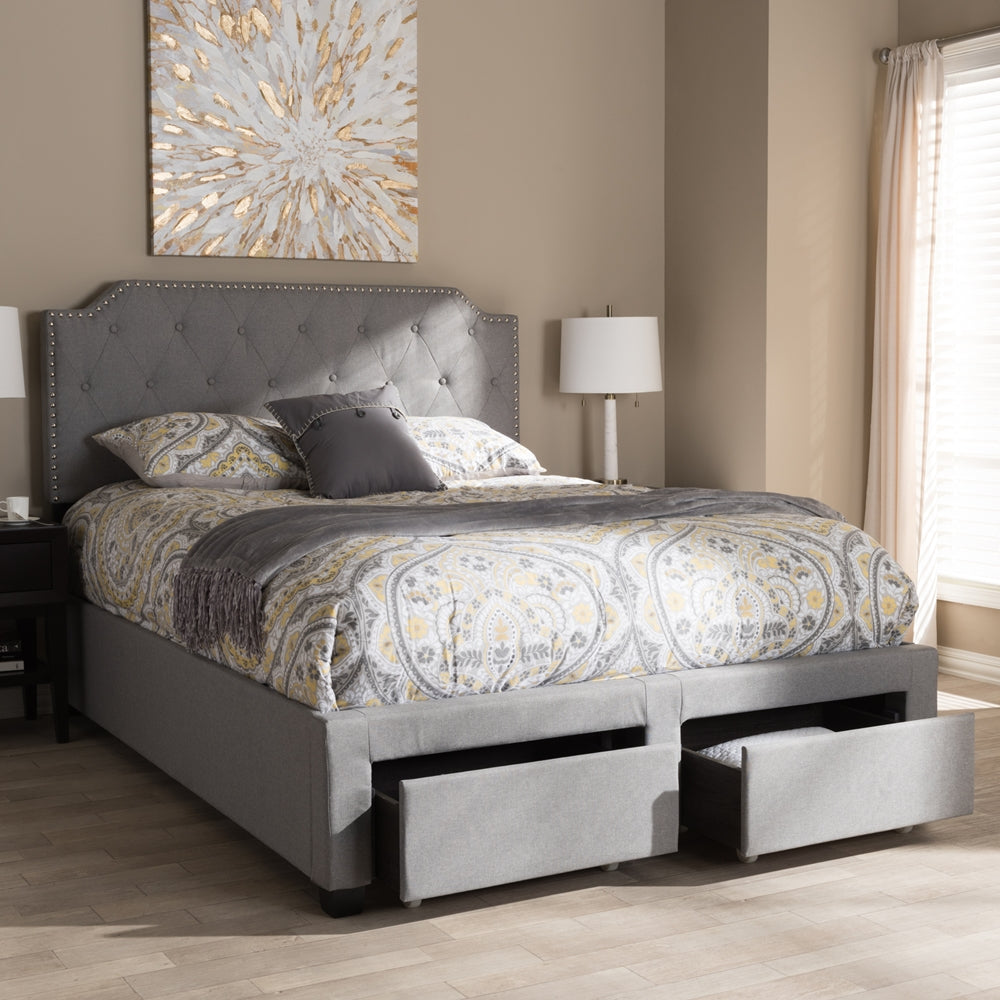 Aubrianne Grey Fabric Upholstered Queen Storage Bed