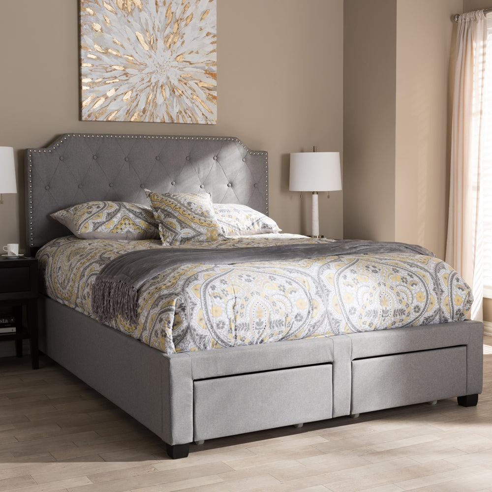 Aubrianne Grey Fabric Upholstered Queen Storage Bed