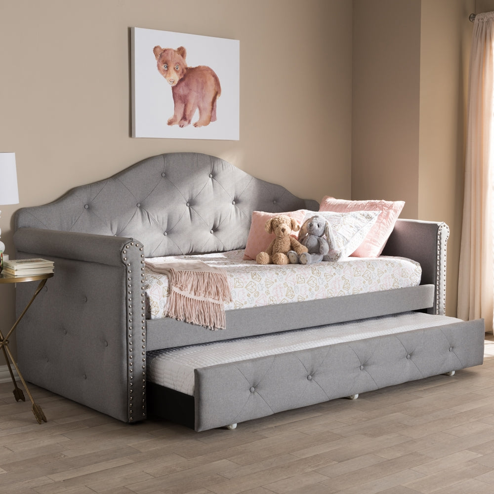 Emilie Grey Fabric Upholstered Daybed with Trundle