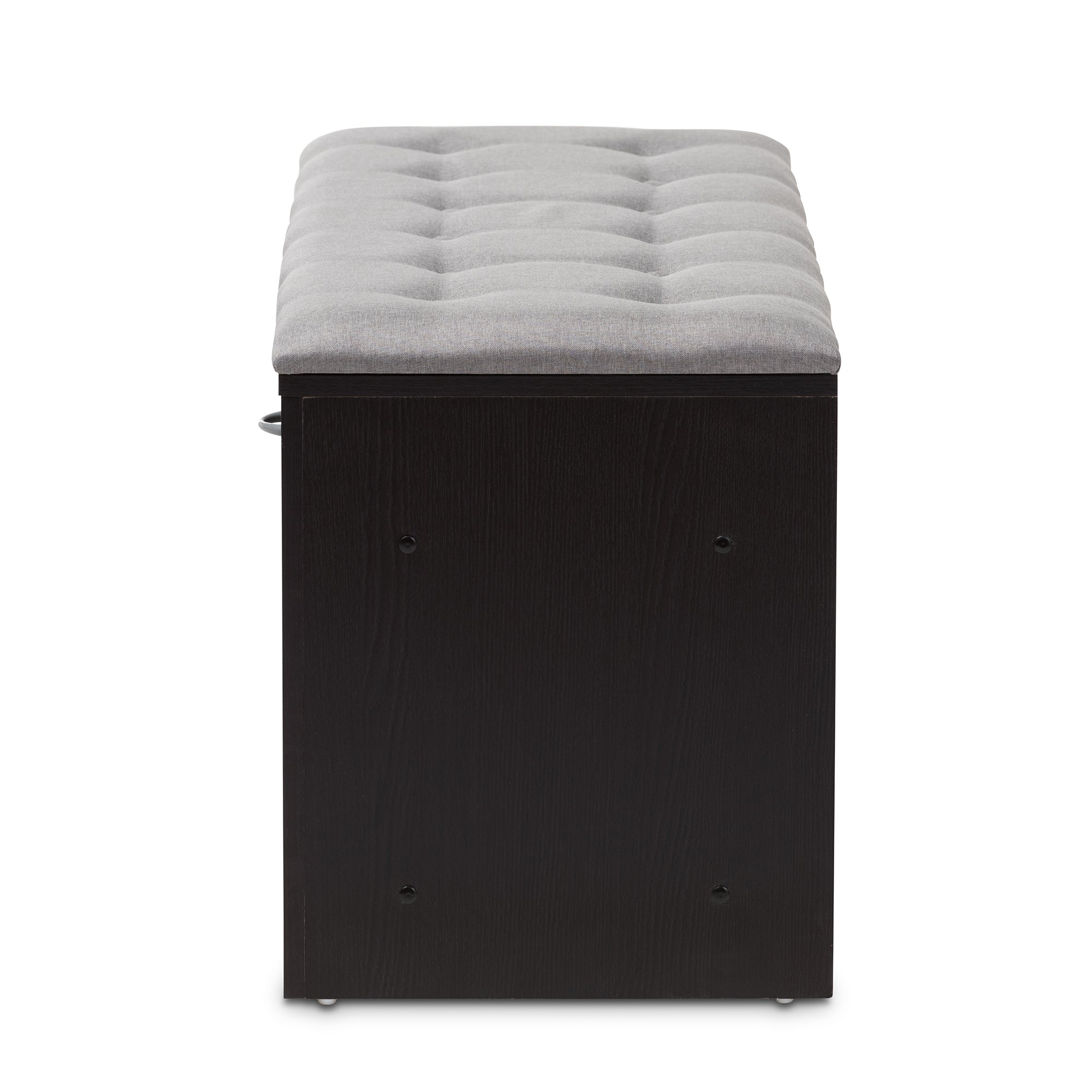 Modern and Contemporary Espresso Finished Grey Fabric Upholstered Cushioned Entryway Bench